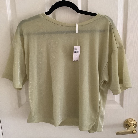 Anthropologie sparkle green dressy tee.  Size large.  Tag on.  Slightly sheer - Picture 1 of 3